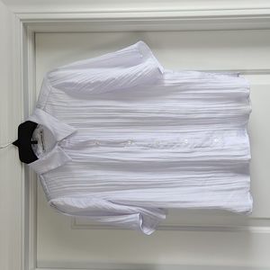 Abercrombie & Fitch White Short-Sleeve Crinkle Satin Shirt